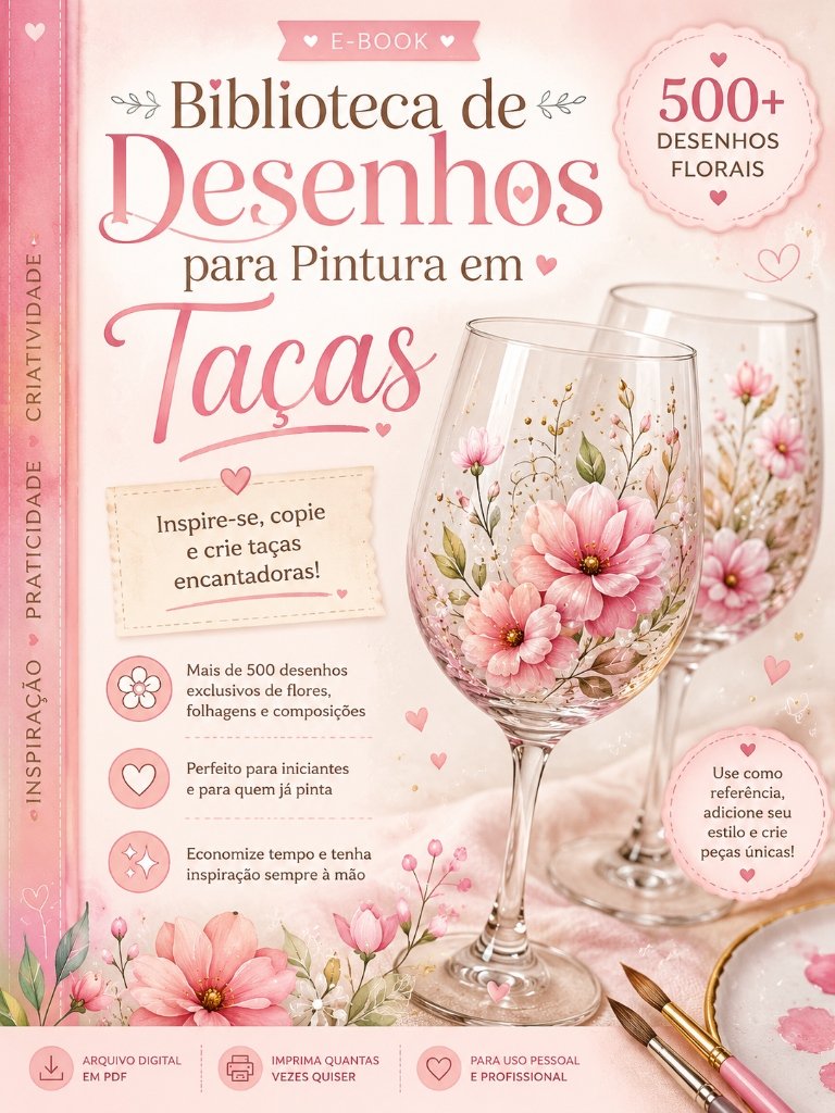 Biblioteca de Desenhos para Pintura em Taças - Capa do Ebook